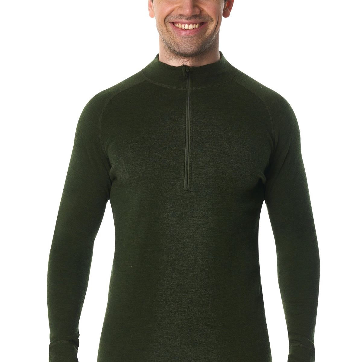 Men's Half Zip Long Sleeve Army Green | Odor-Resistant – Merino Tech