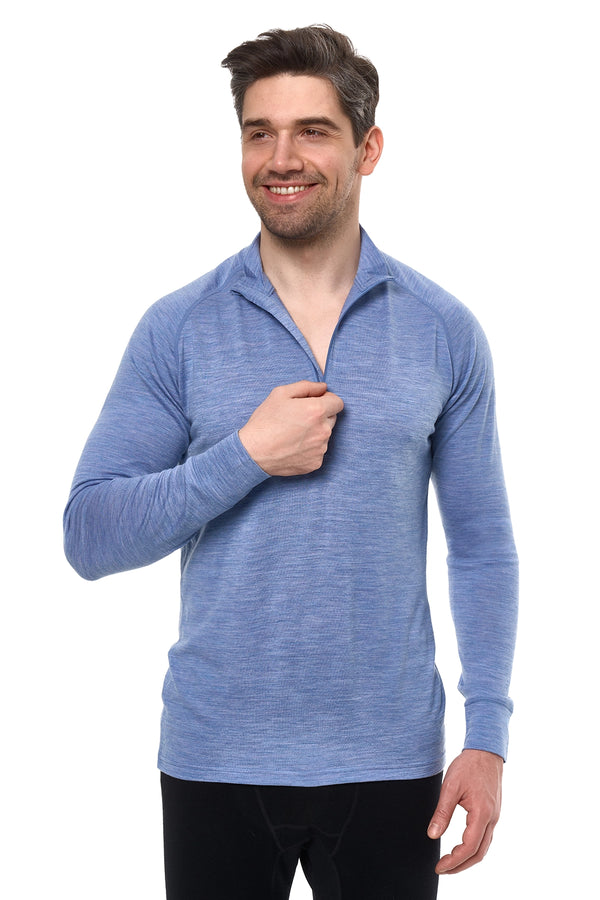 Camiseta de manga larga con media cremallera y cuello alto de Merino para hombre 165 Azul Marino