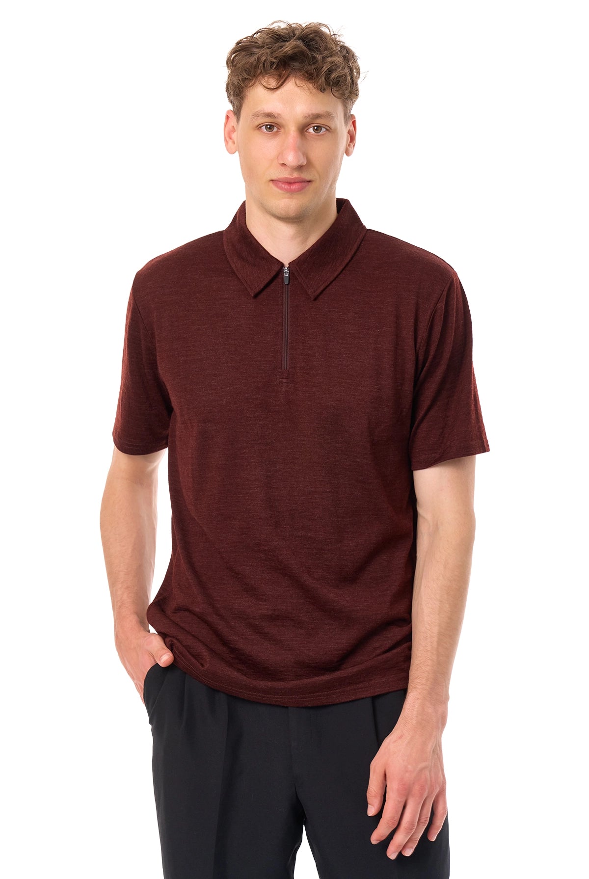 Men's Merino Half Zip Polo Bordo