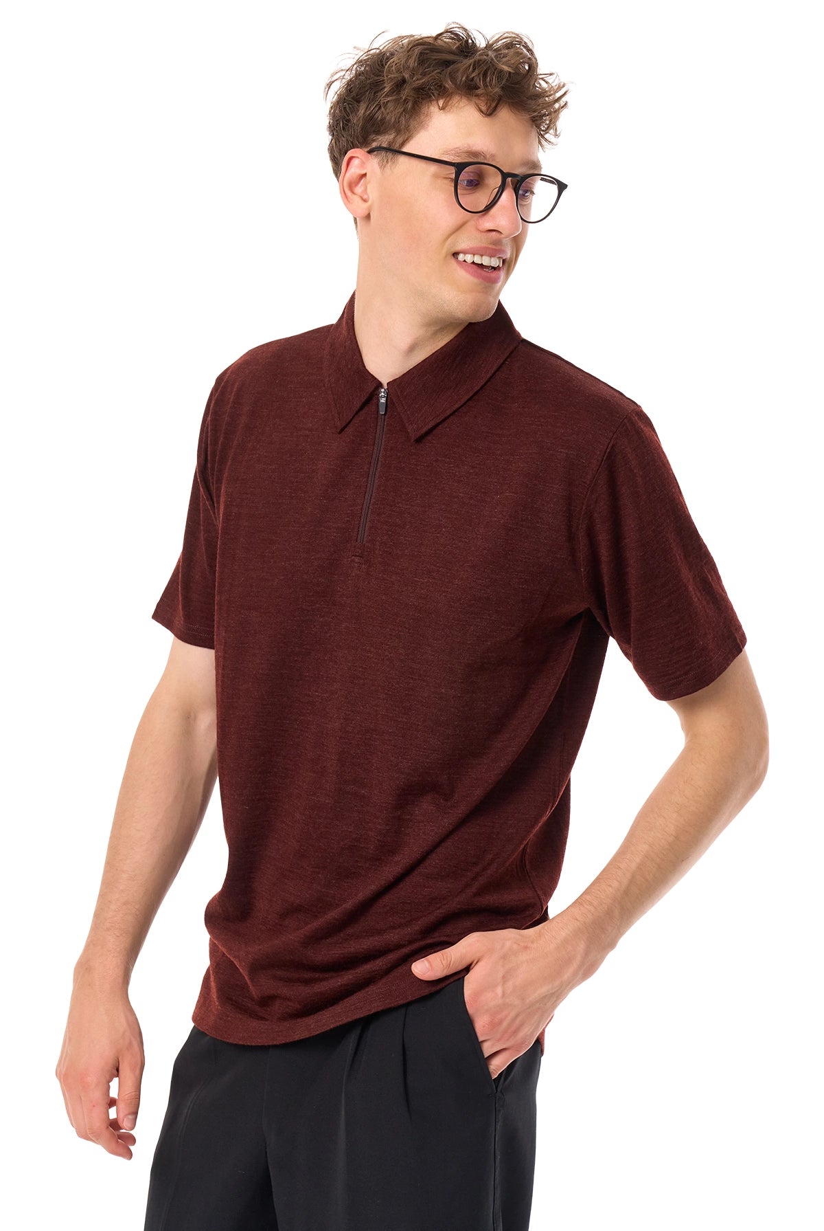 Men's Merino Half Zip Polo Bordo — view 3