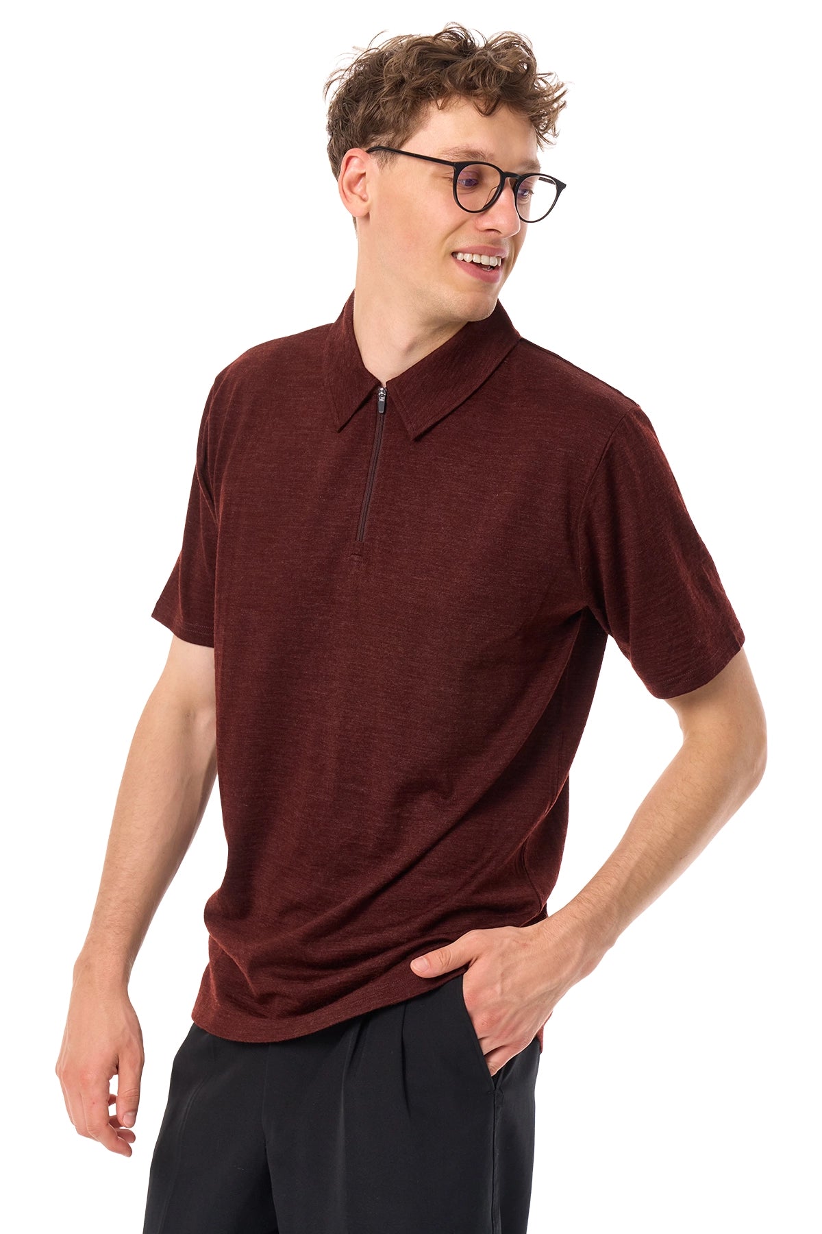 Men's Merino Half Zip Polo Bordo — view 3
