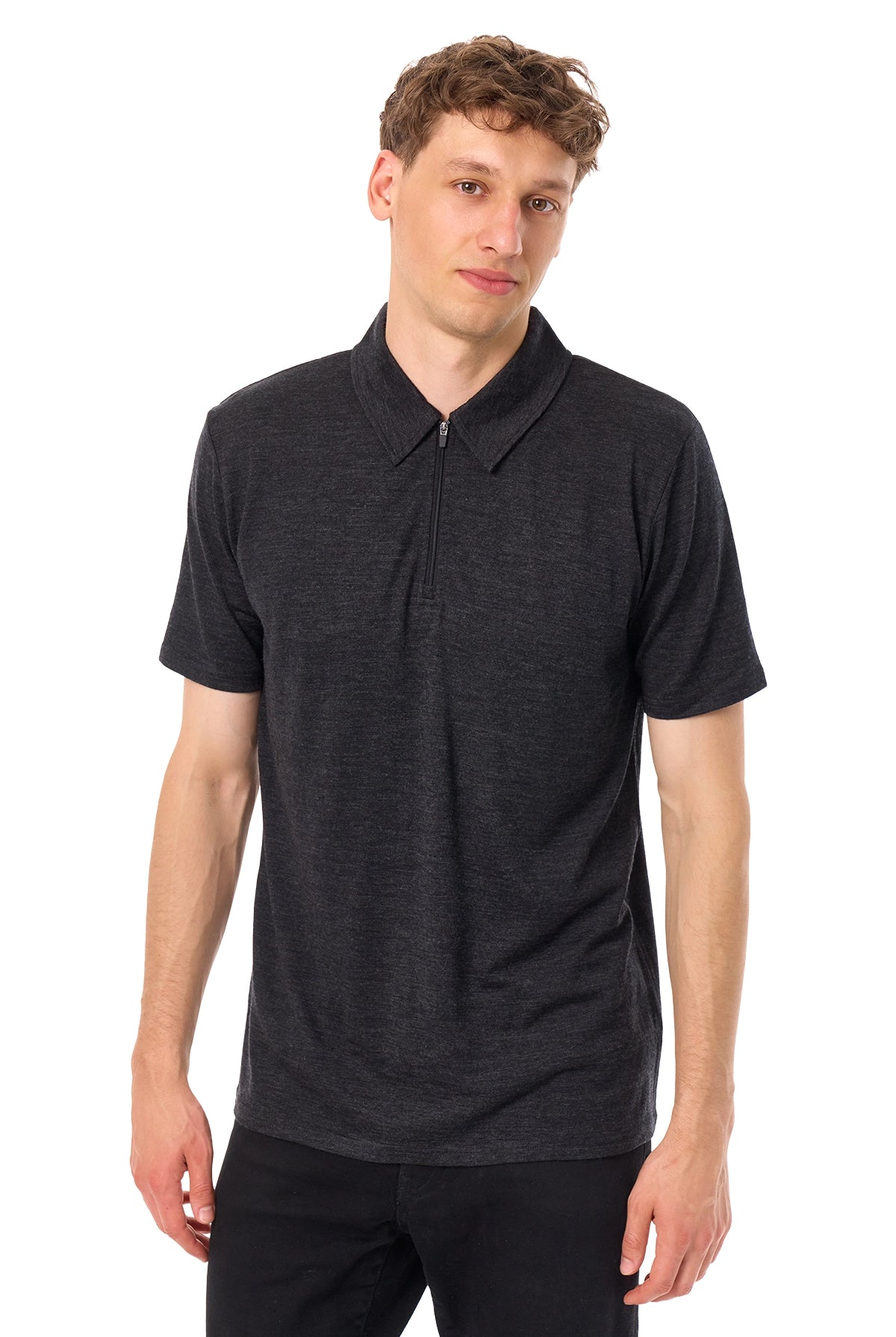 Men's Merino Half Zip Polo Charcoal Grey