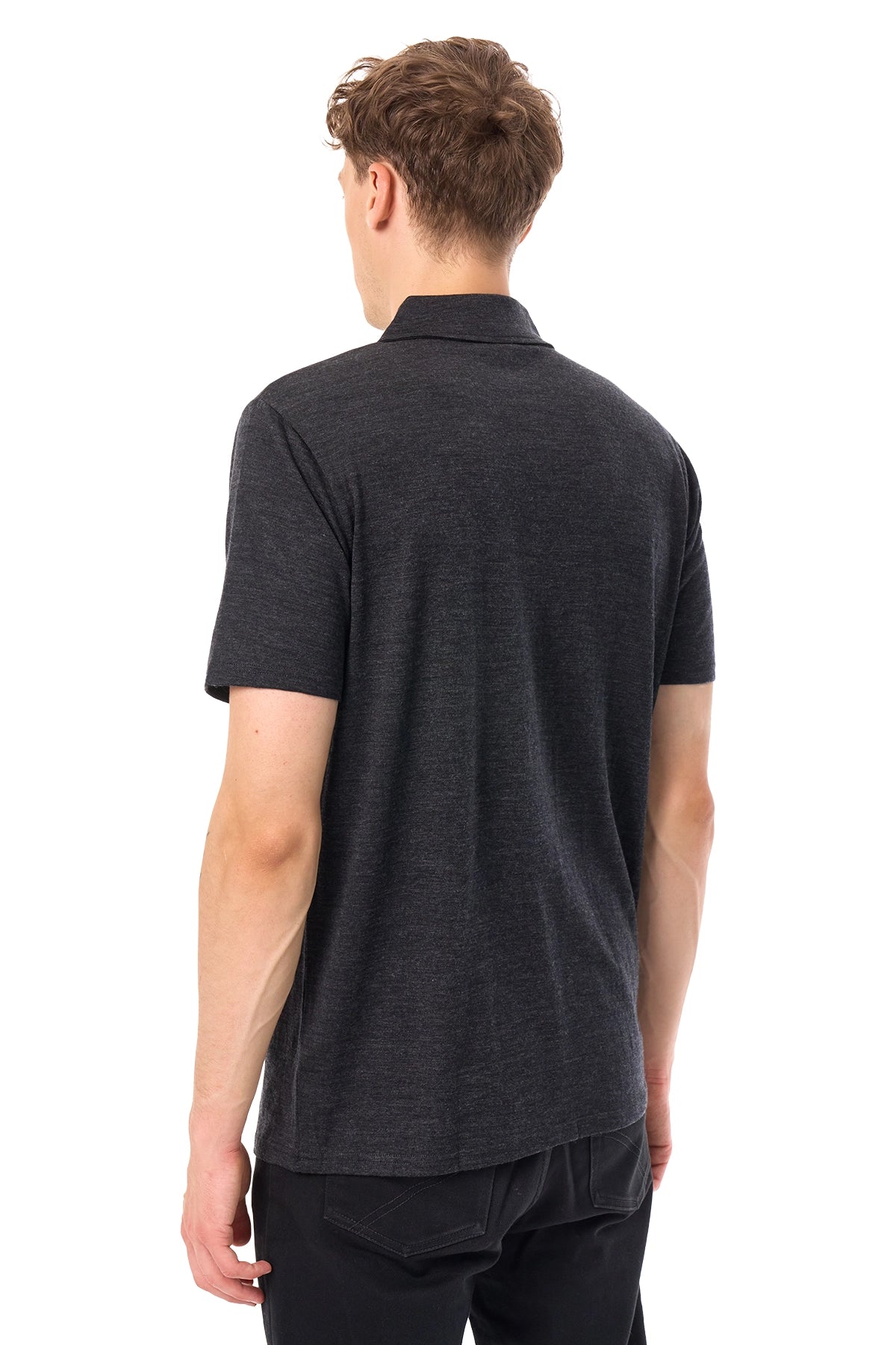 Men's Merino Half Zip Polo Charcoal Grey — view 2