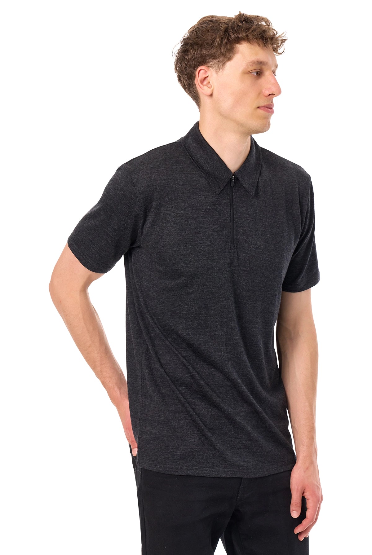 Men's Merino Half Zip Polo Charcoal Grey — view 5