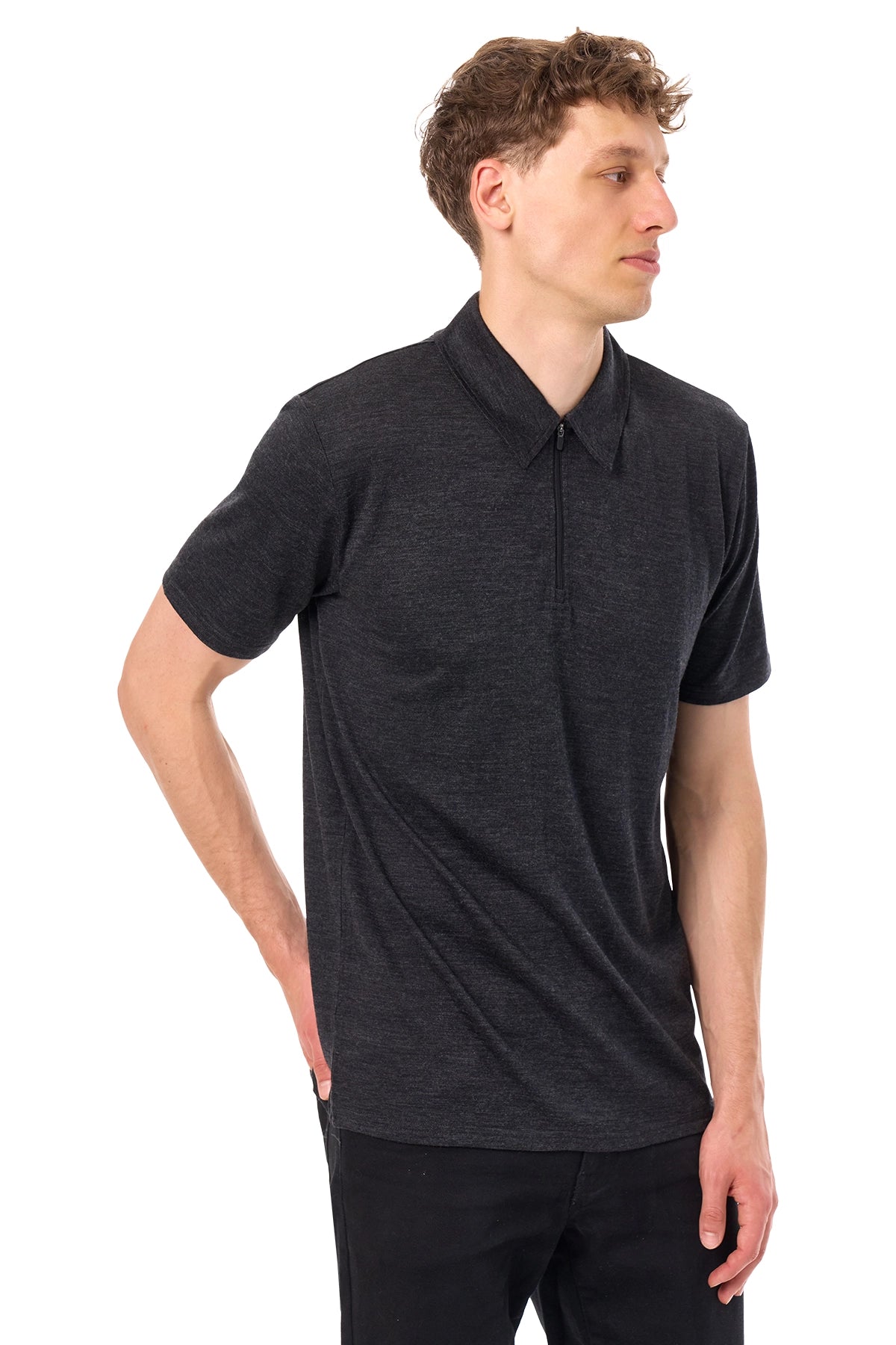 Men's Merino Half Zip Polo Charcoal Grey — view 5