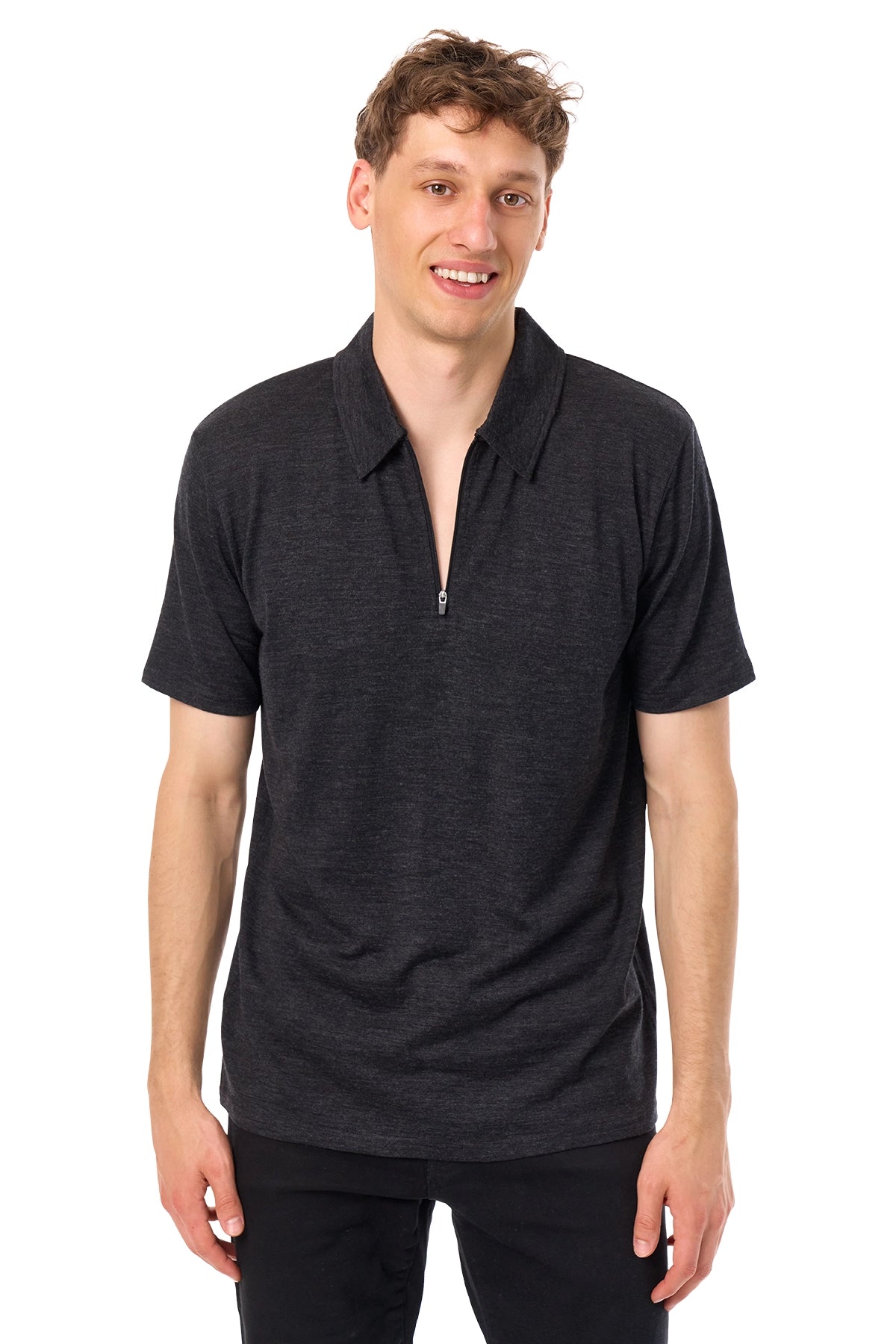 Men's Merino Half Zip Polo Charcoal Grey — view 4