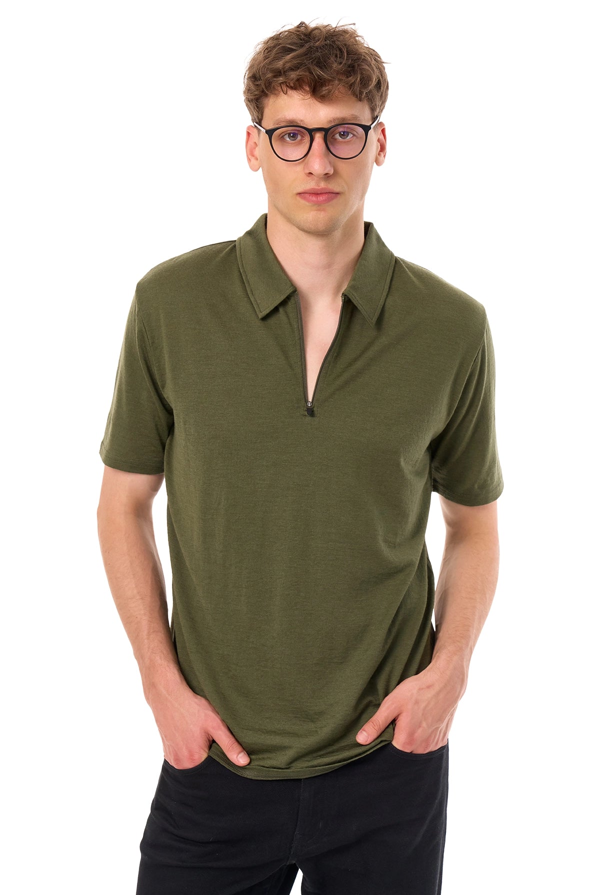 Men's Merino Half Zip Polo Dark Olive