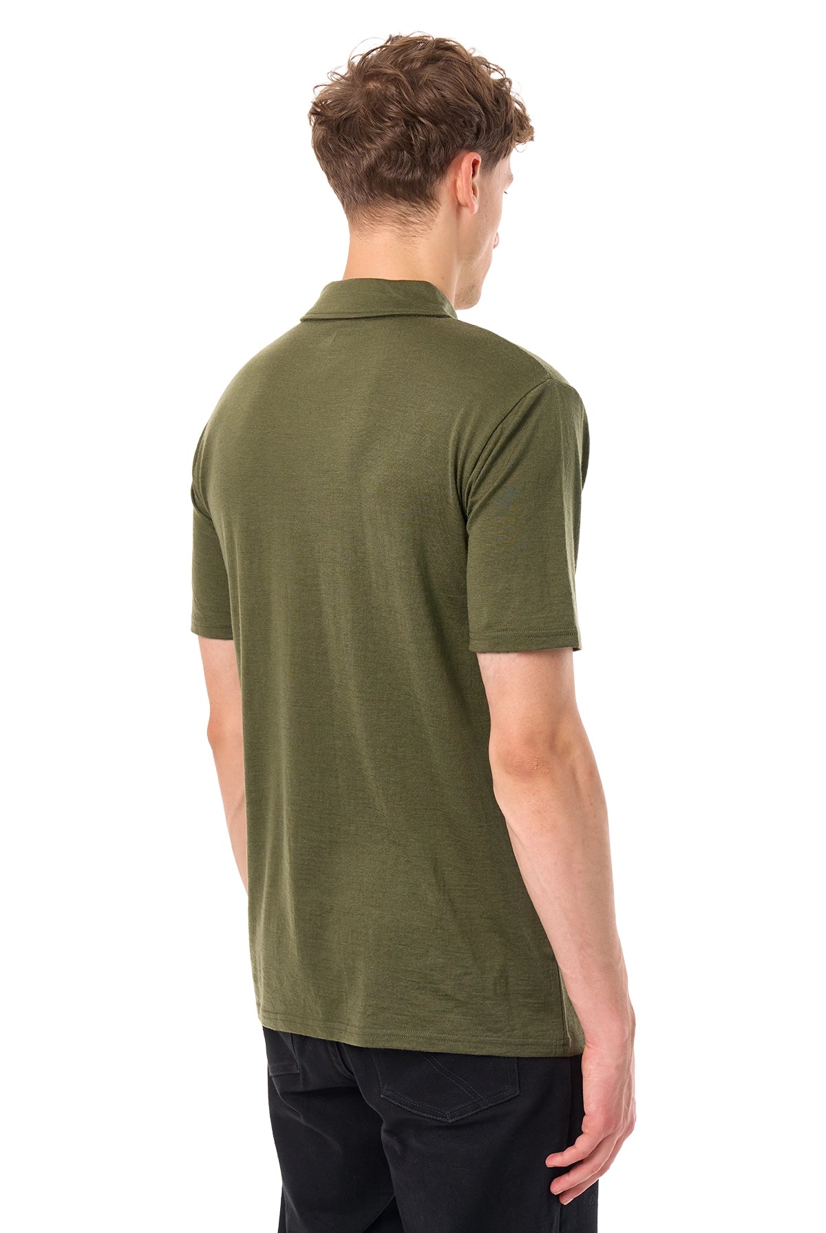 Men's Merino Half Zip Polo Dark Olive — view 5