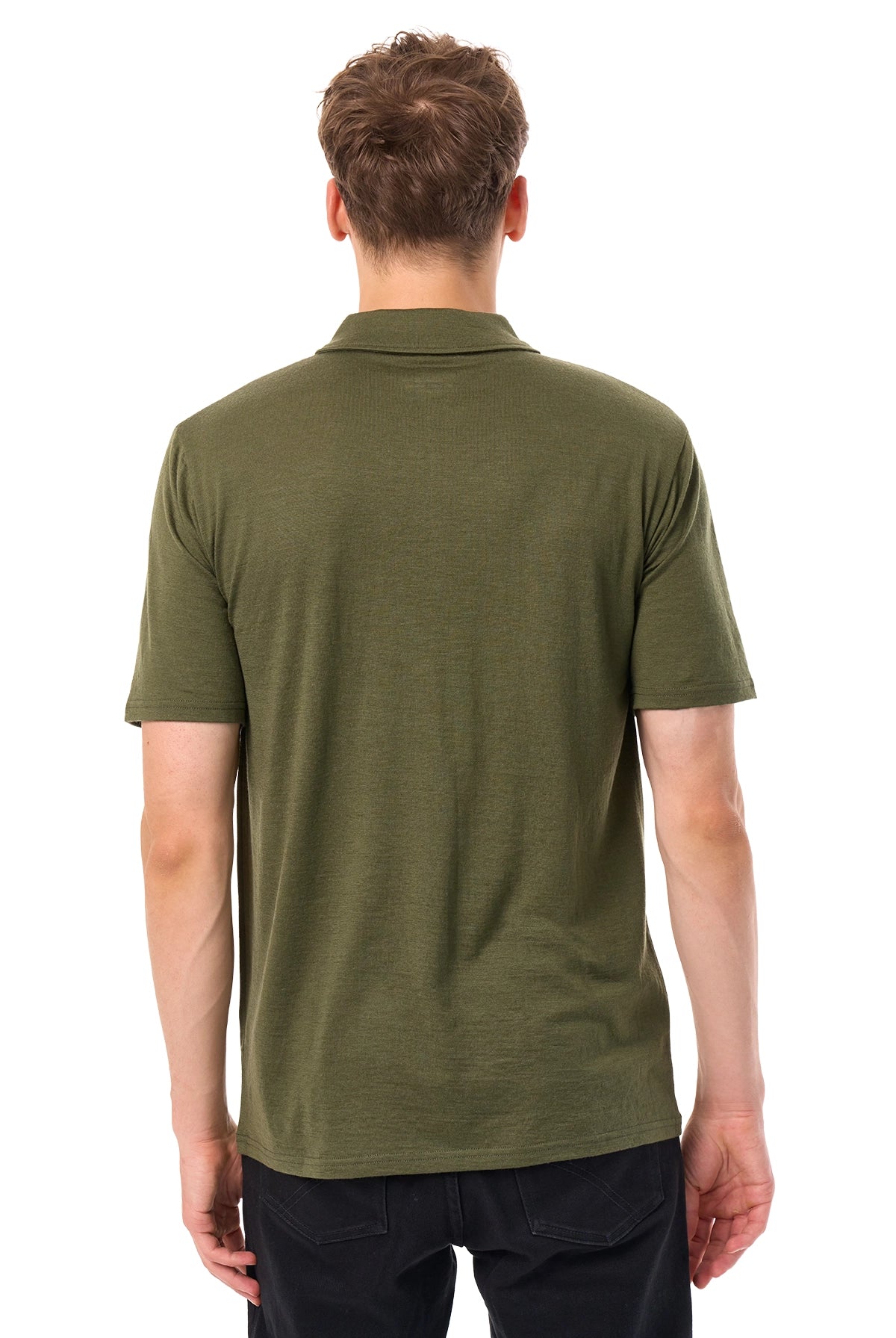 Men's Merino Half Zip Polo Dark Olive — view 2