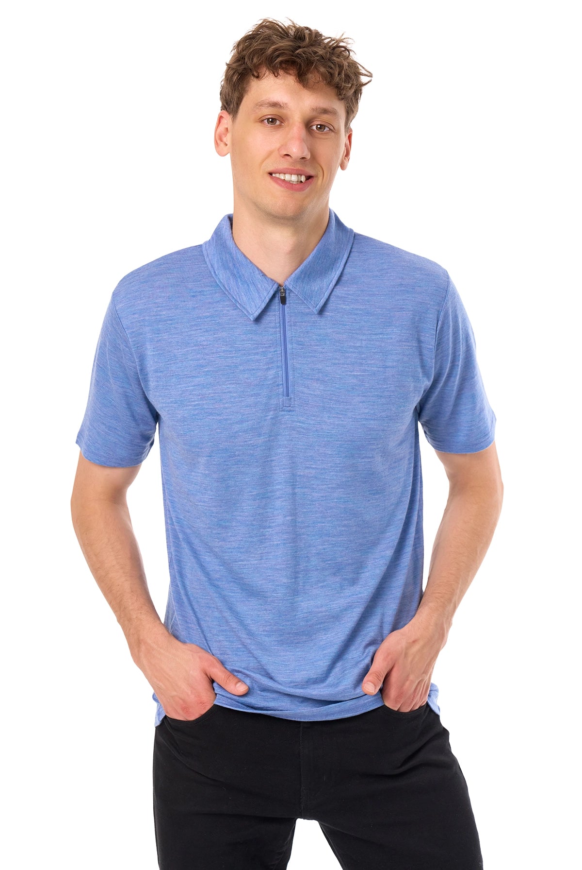 Men's Merino Half Zip Polo Deep Blue — view 3