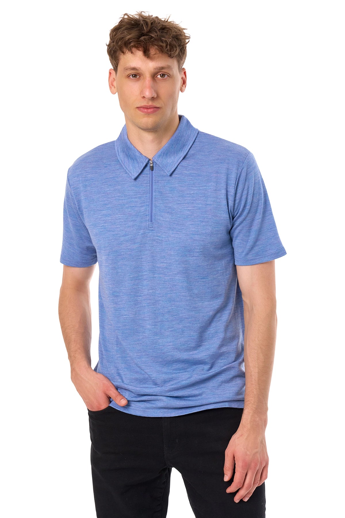 Men's Merino Half Zip Polo Deep Blue