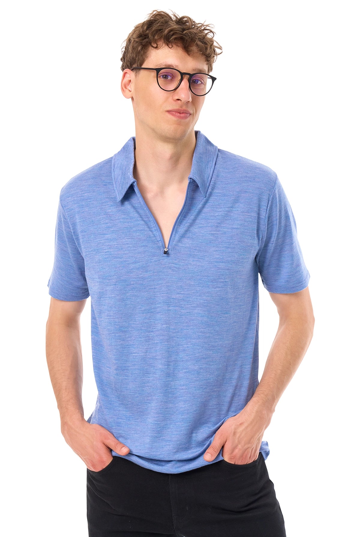 Men's Merino Half Zip Polo Deep Blue — view 4