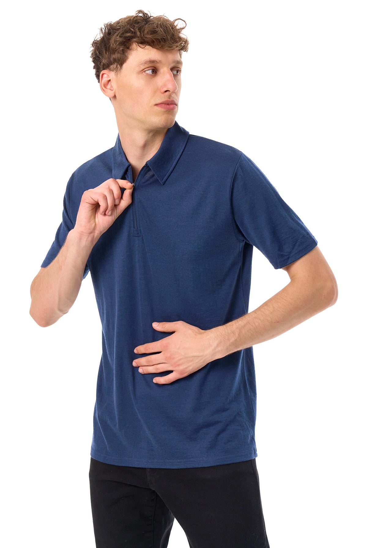 Men's Merino Half Zip Polo Navy — view 5