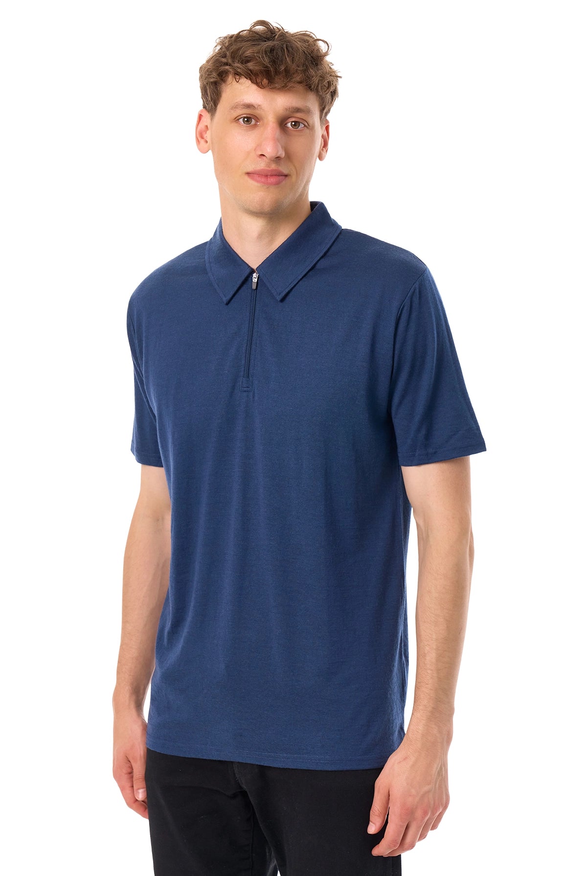 Men's Merino Half Zip Polo Navy — view 3