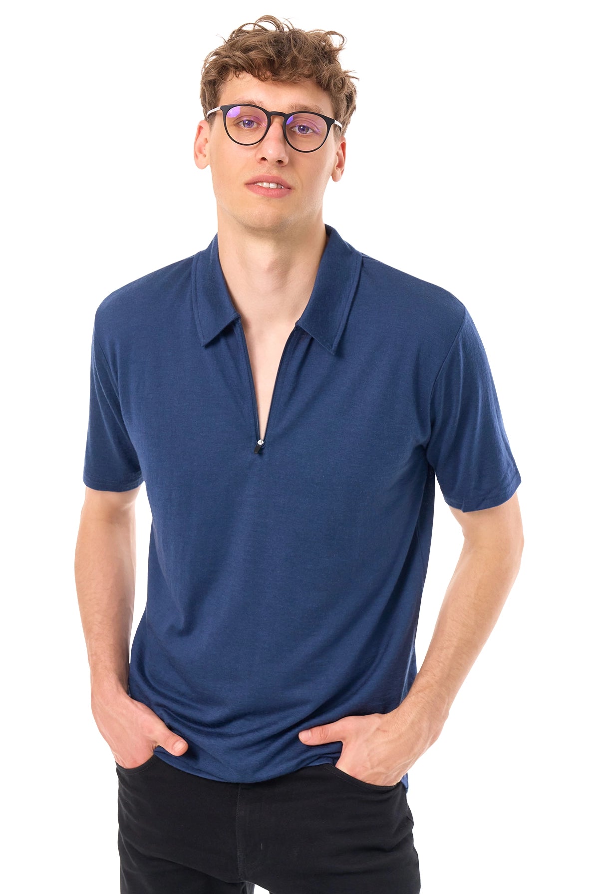 Men's Merino Half Zip Polo Navy — view 4