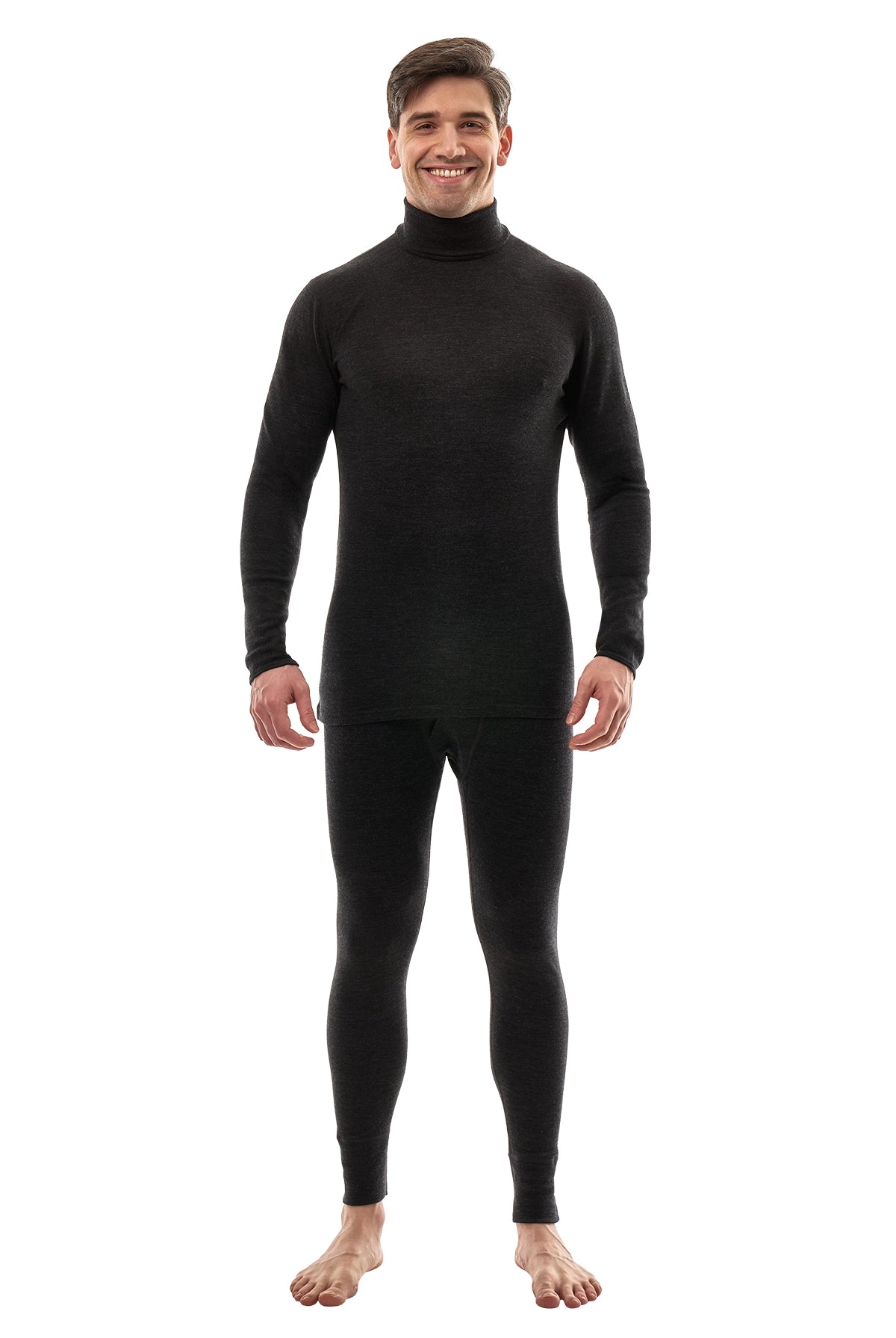 Men's Merino Turtleneck Thermal Set 250 Charcoal Grey High Neck