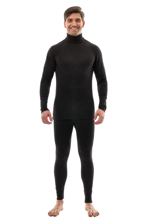 Men's Merino Turtleneck Thermal Set 250 Charcoal Grey High Neck
