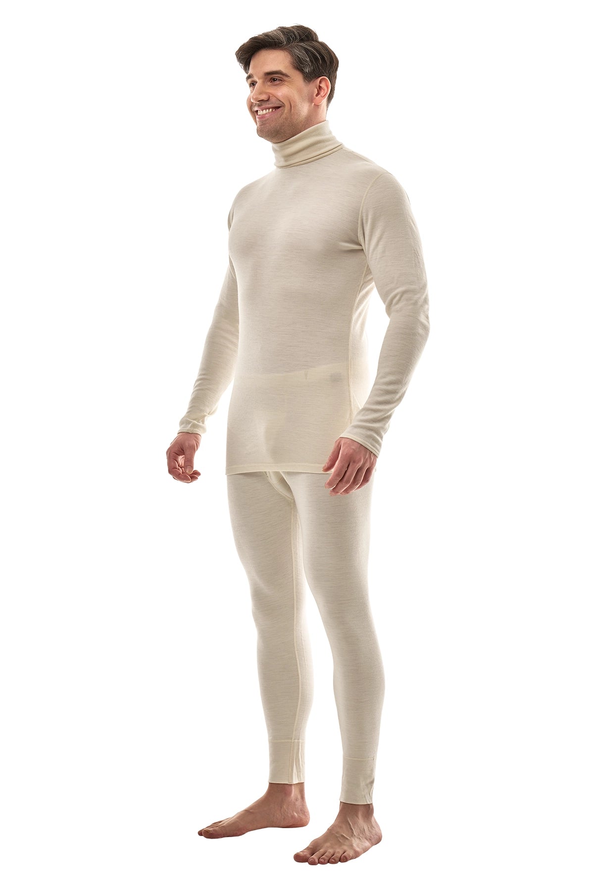 Men's Merino Turtleneck Thermal Set 250 Natural White High Neck — view 3