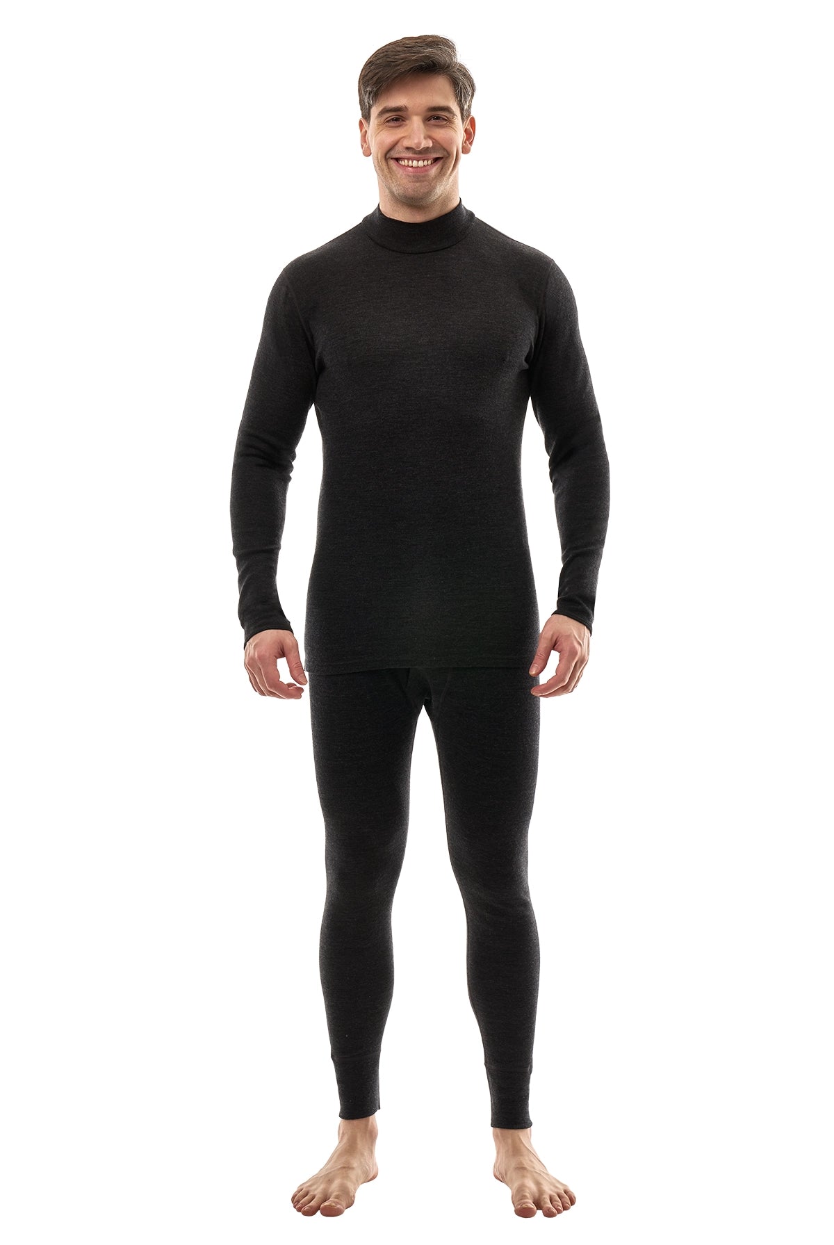 Men's Merino Turtleneck Thermal Set 250 Charcoal Grey Low Neck