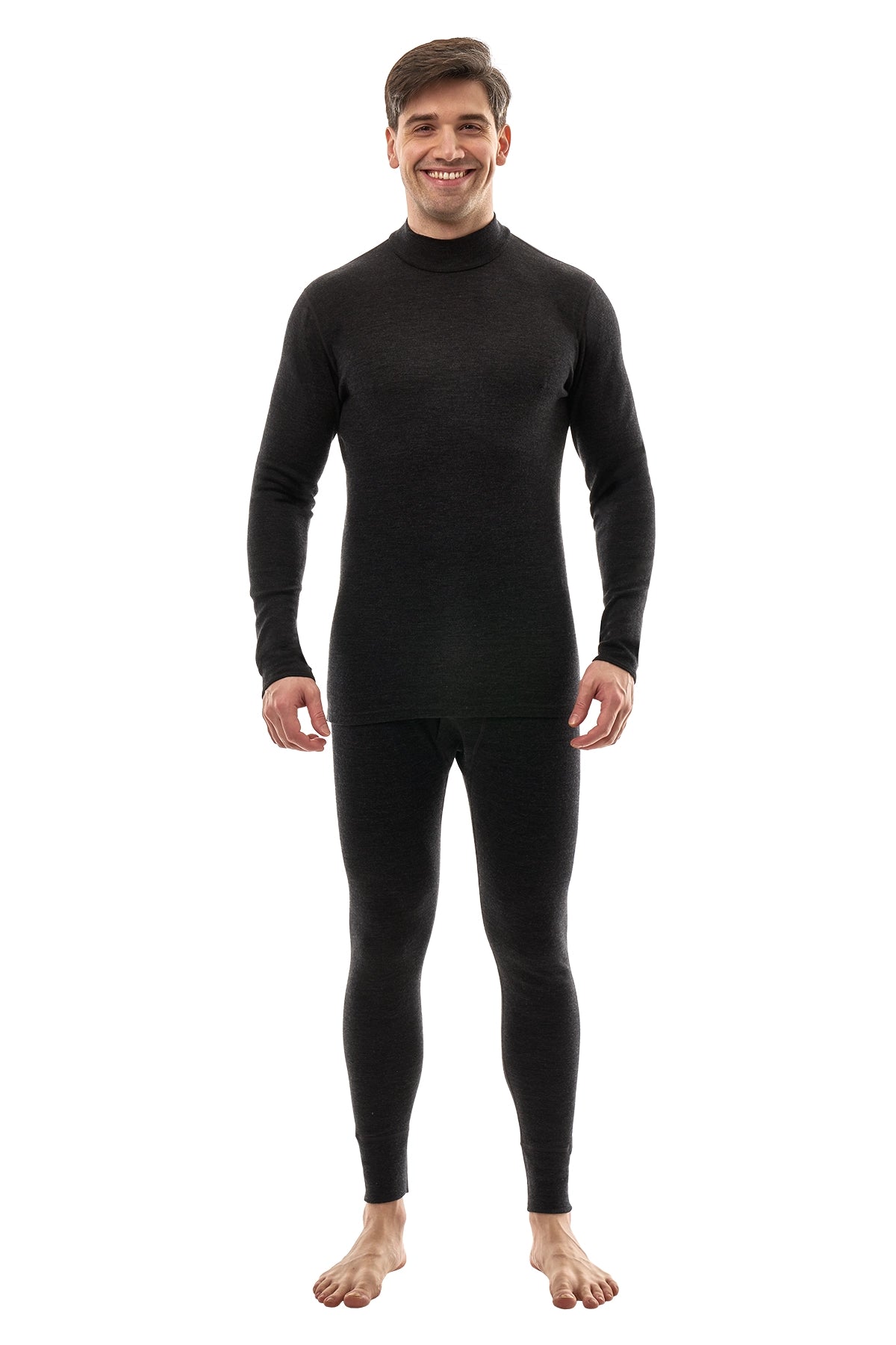 Men's Merino Turtleneck Thermal Set 250 Charcoal Grey Low Neck