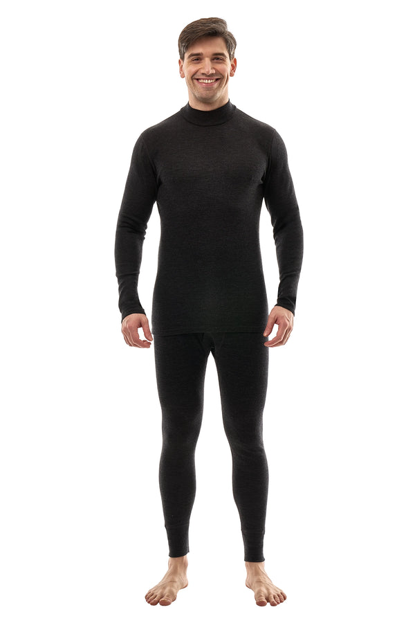 Men's Merino Turtleneck Thermal Set 250 Charcoal Grey Low Neck