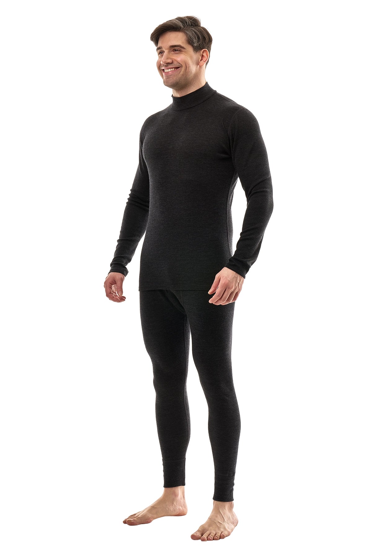 Men's Merino Turtleneck Thermal Set 250 Charcoal Grey Low Neck — view 3