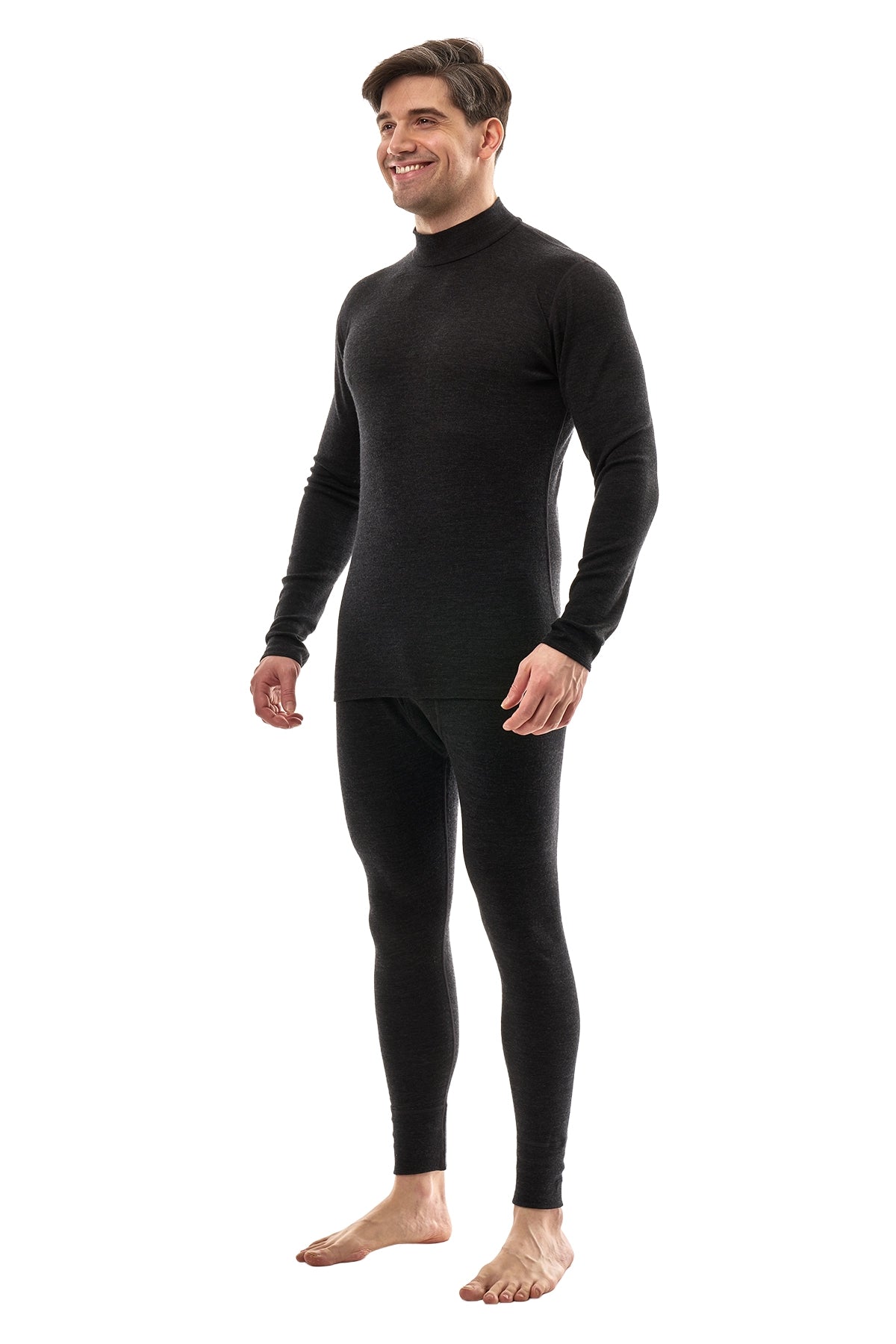 Men's Merino Turtleneck Thermal Set 250 Charcoal Grey Low Neck — view 3