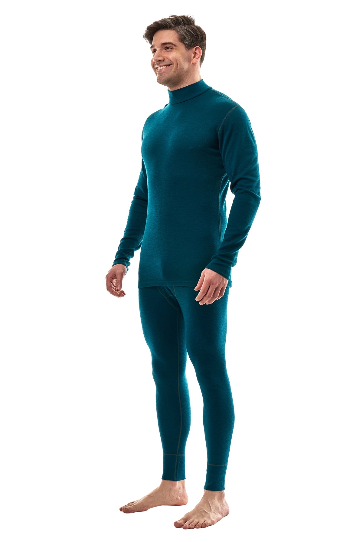 Men's Merino Turtleneck Thermal Set 250 Deep Teal Low Neck — view 3