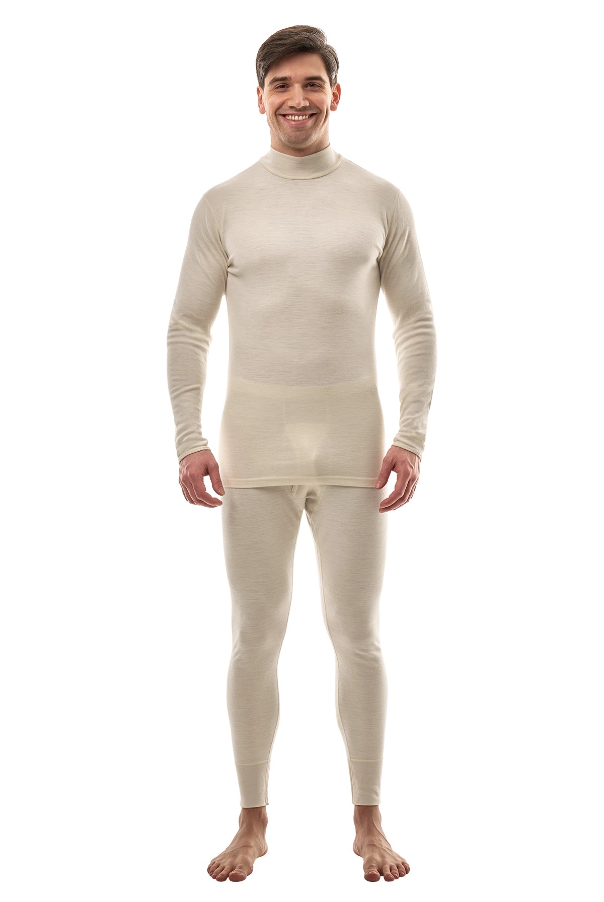 Men's Merino Turtleneck Thermal Set 250 Natural White Low Neck