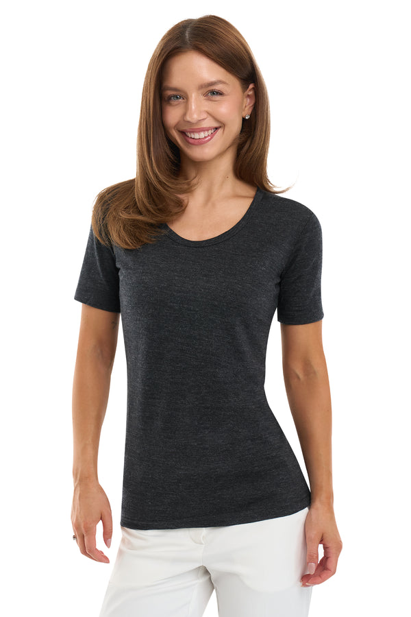 Camiseta de lana merina para mujer 180 Melange Black | Cuello redondo