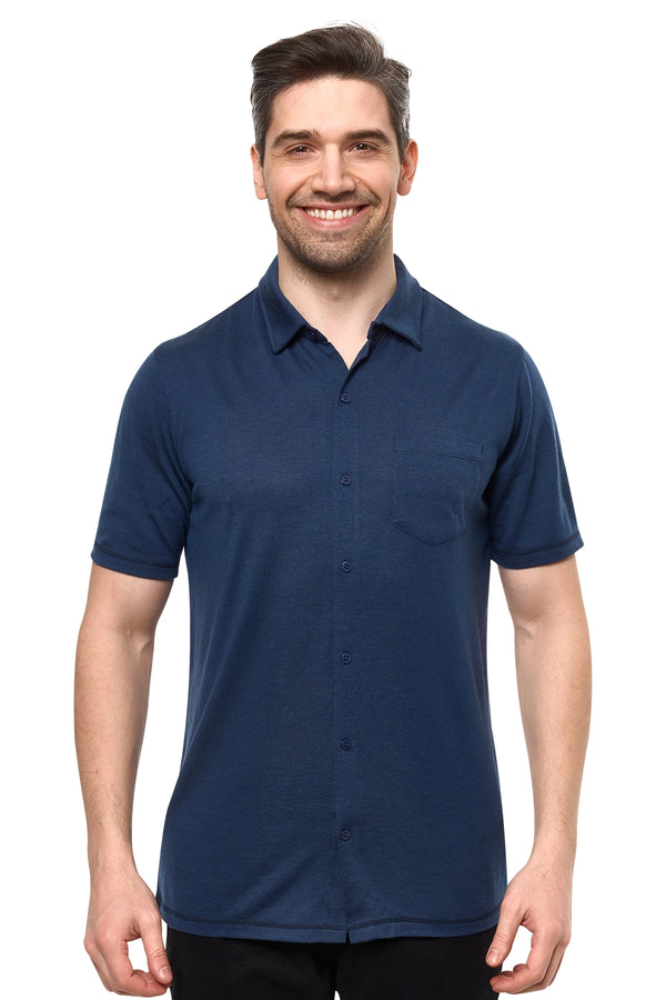 Men's Merino Button-Up Short Sleeve Shirt Navy