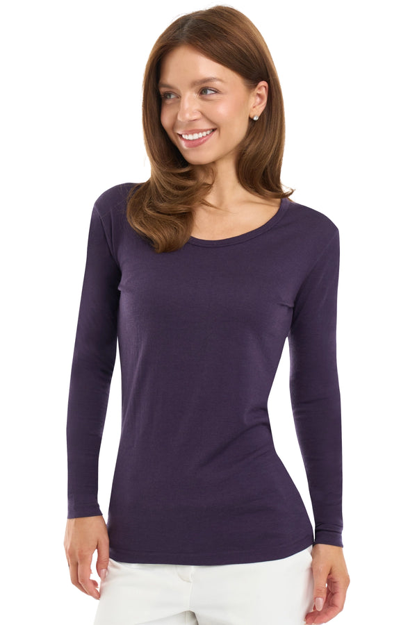 Merino de manga larga para mujer 190 morado oscuro | Escote redondo