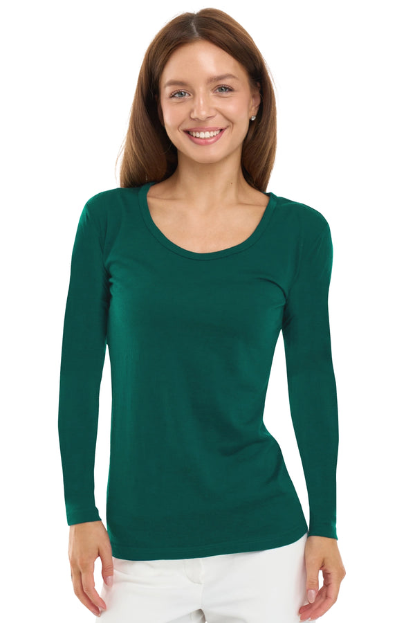 Mujer Manga Larga Merino 190 Verde Bosque | Escote Redondo