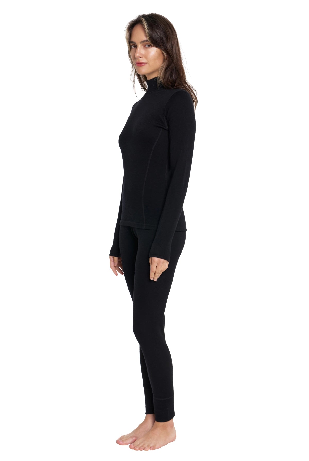 Women's Merino Turtleneck Thermal Set 250 Black Low Neck — view 3