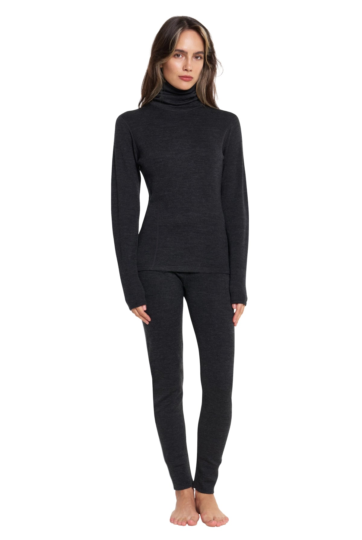Women's Merino Turtleneck Thermal Set 250 Charcoal Grey High Neck
