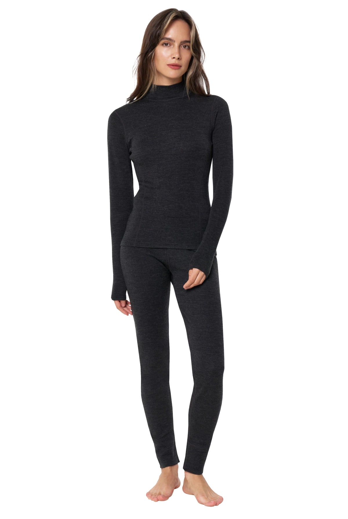 Women's Merino Turtleneck Thermal Set 250 Charcoal Grey Low Neck
