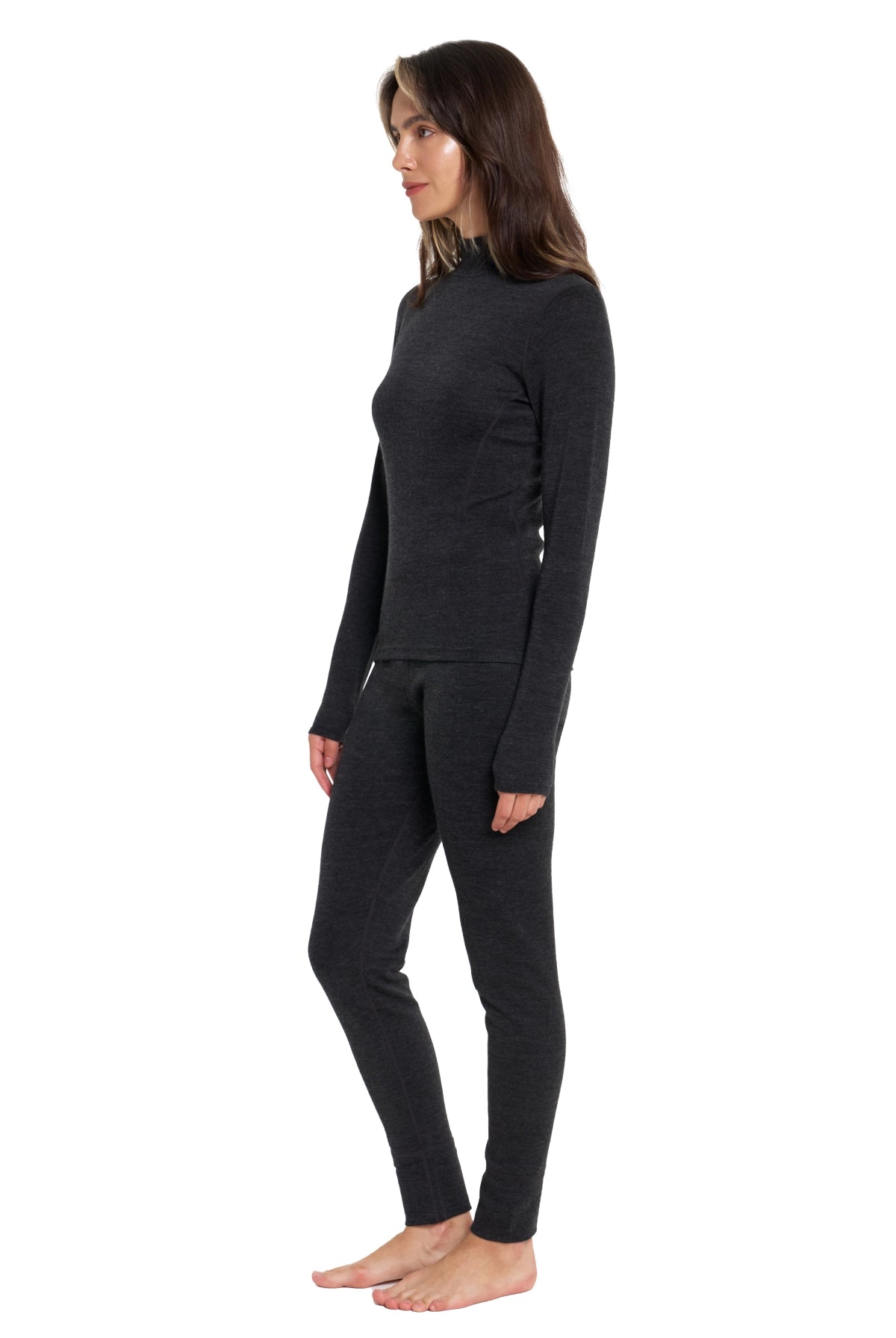 Women's Merino Turtleneck Thermal Set 250 Charcoal Grey Low Neck — view 3