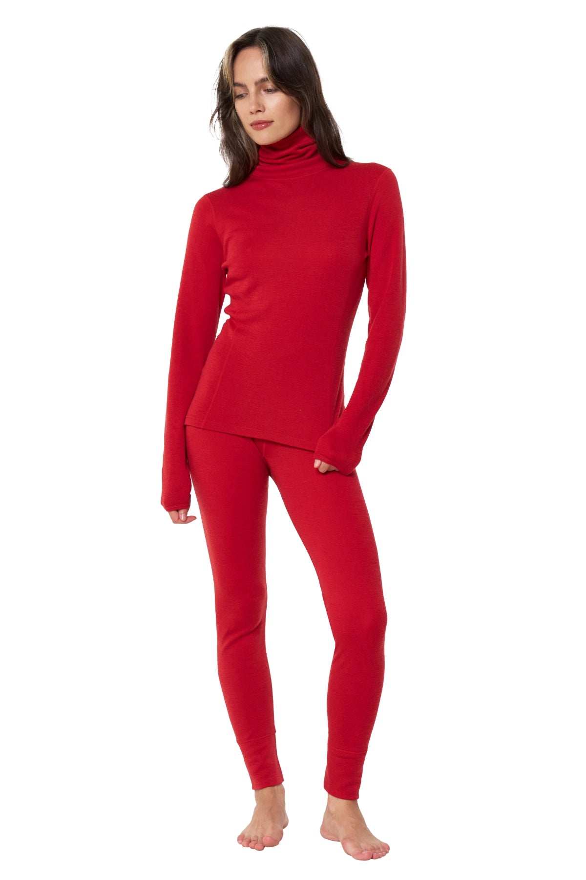 Women's Merino Turtleneck Thermal Set 250 Cherry Red High Neck