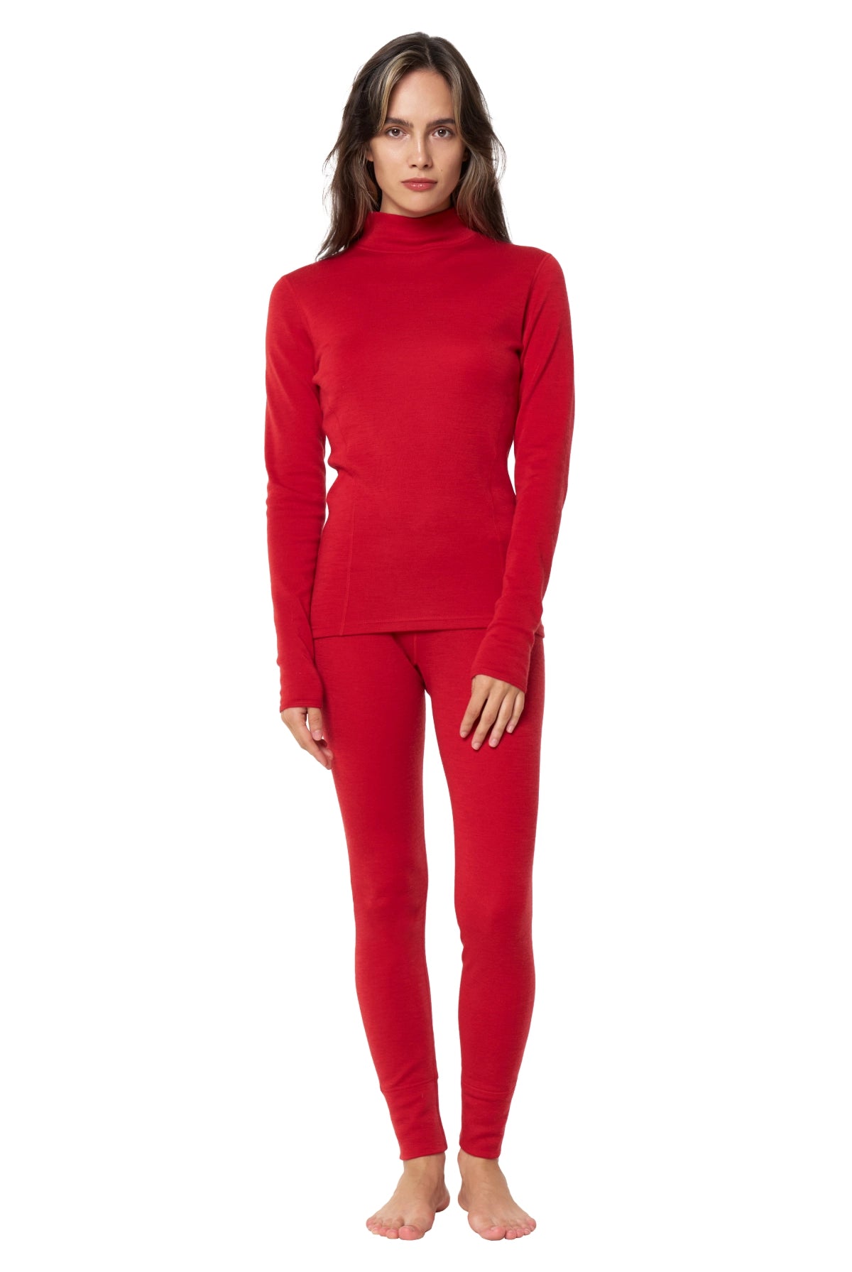 Women's Merino Turtleneck Thermal Set 250 Cherry Red Low Neck