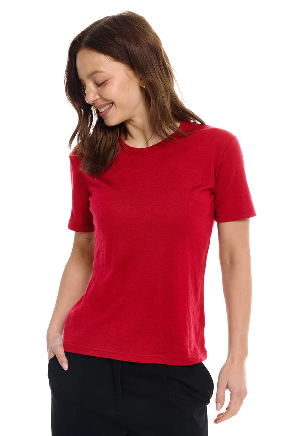 Women's Merino T-shirt 180 Cherry Red Crewneck