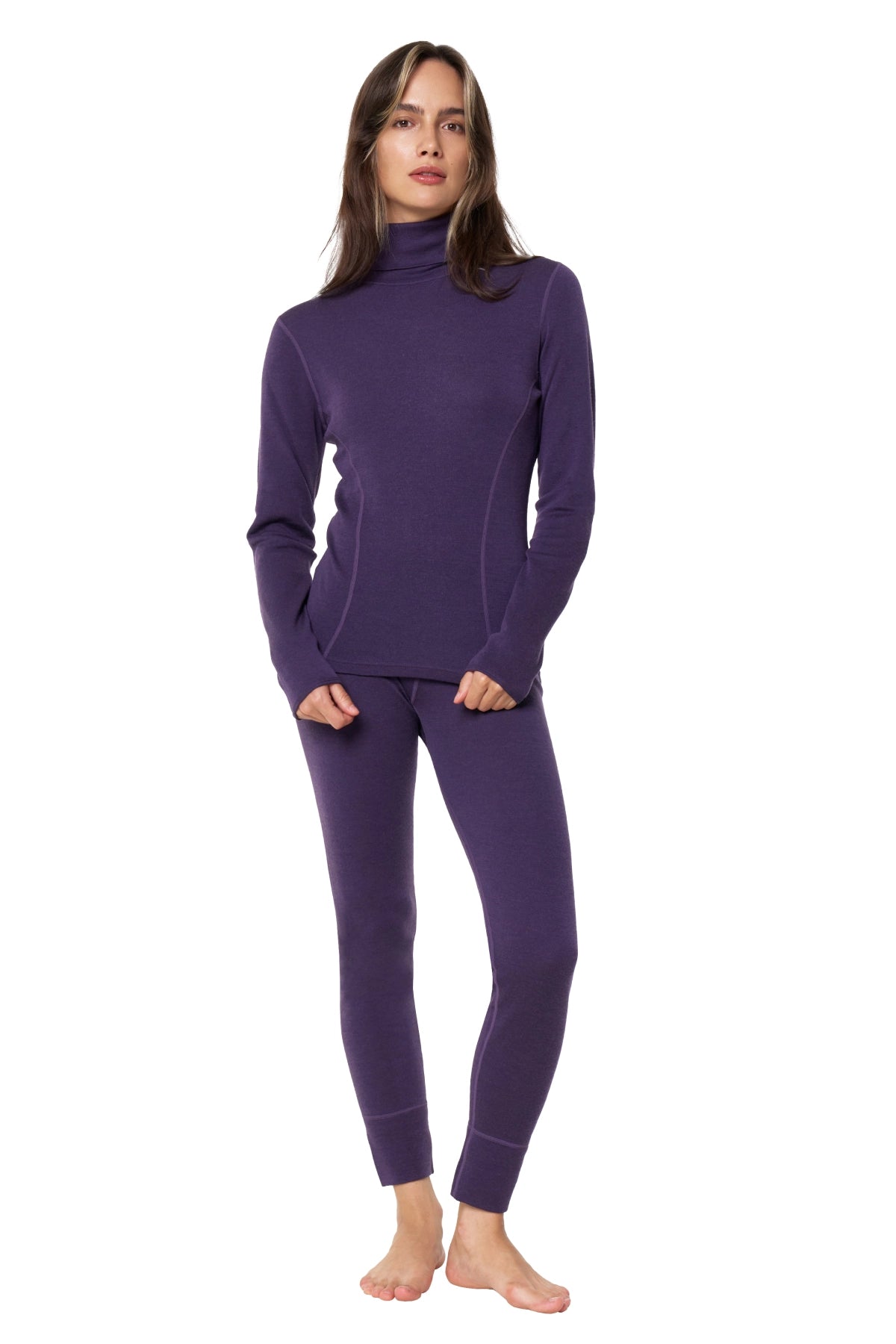 Women's Merino Turtleneck Thermal Set 250 Dark Purple High Neck