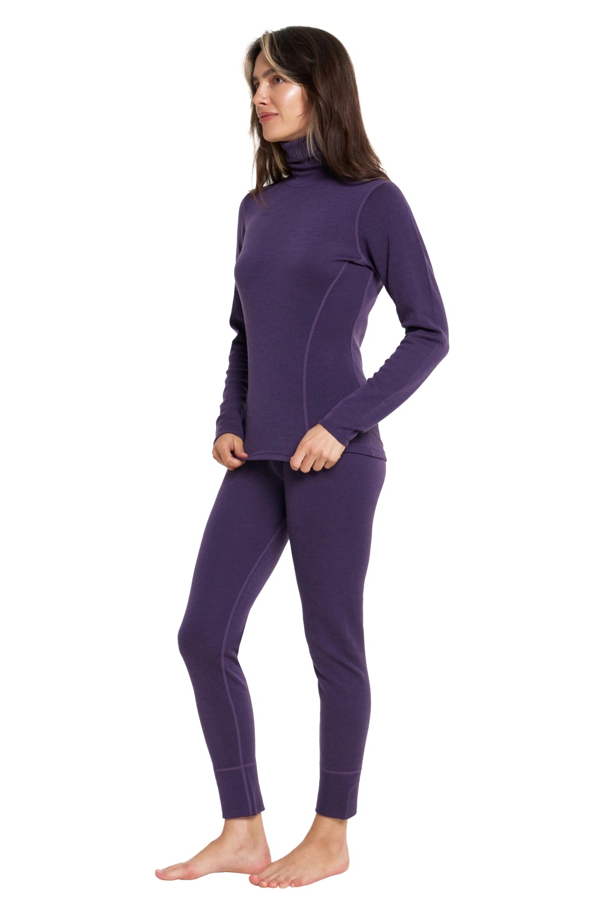 Women's Merino Turtleneck Thermal Set 250 Dark Purple High Neck — view 3