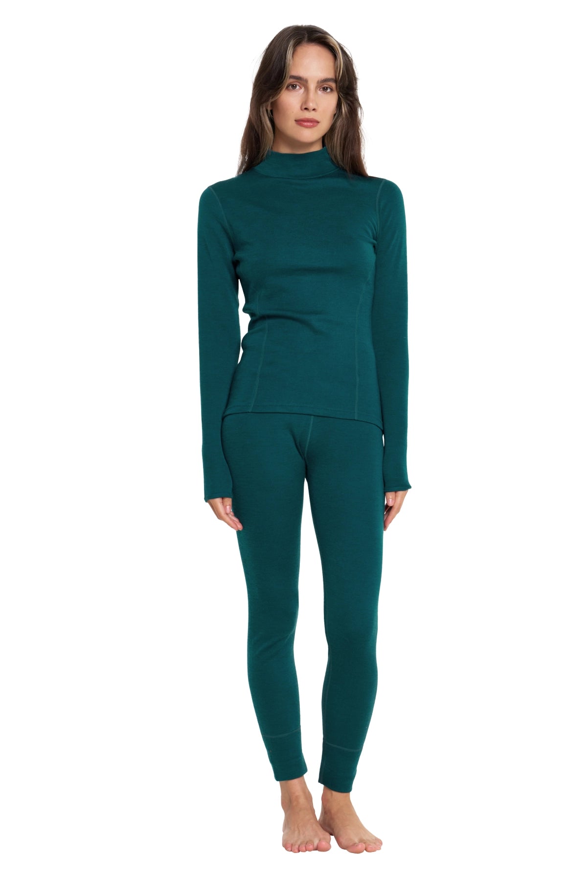 Women's Merino Turtleneck Thermal Set 250 Deep Teal Low Neck