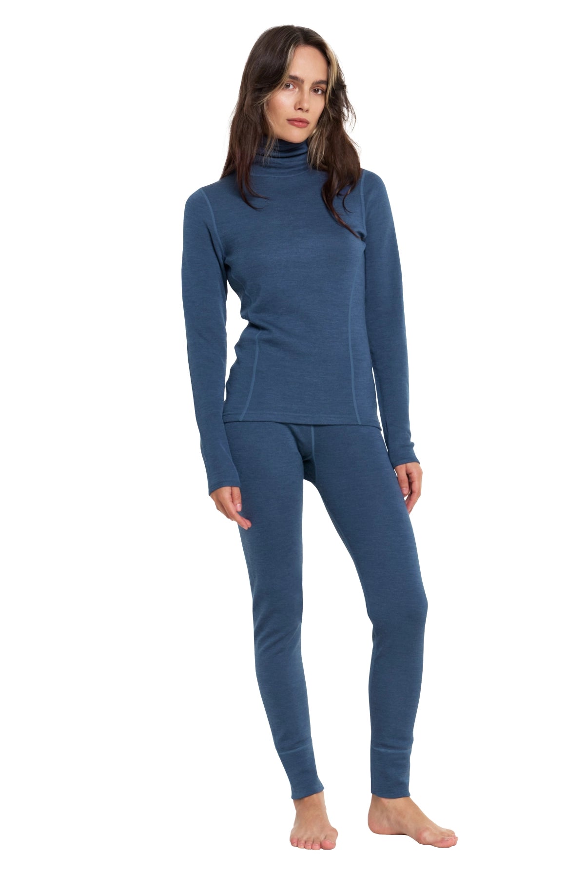 Women's Merino Turtleneck Thermal Set 250 Denim High Neck