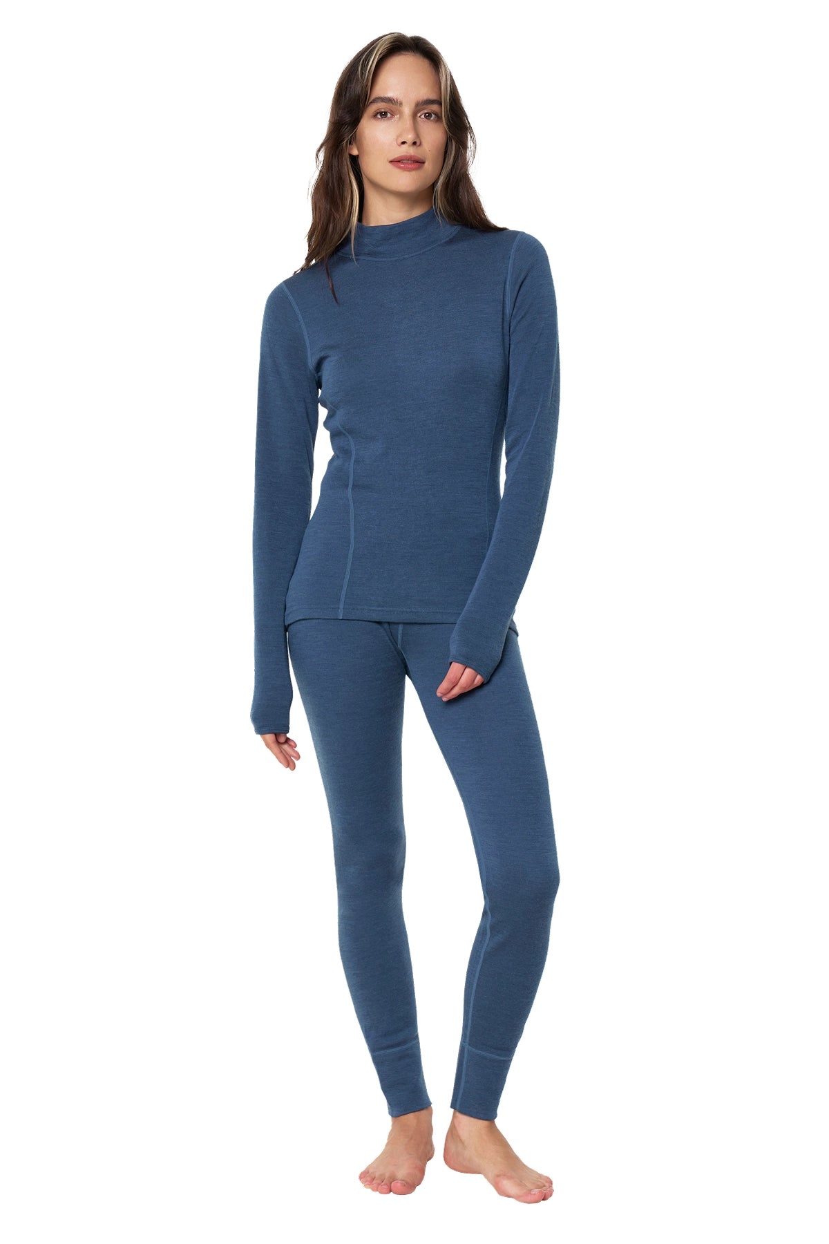 Women's Merino Turtleneck Thermal Set 250 Denim Low Neck