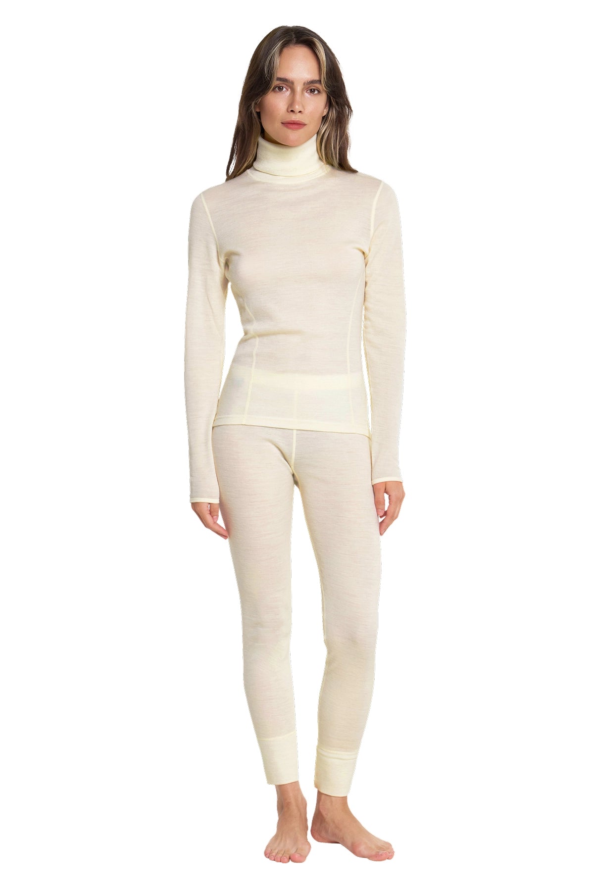 Women's Merino Turtleneck Thermal Set 250 Natural White High Neck