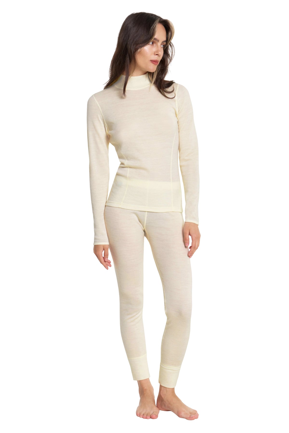 Women's Merino Turtleneck Thermal Set 250 Natural White Low Neck
