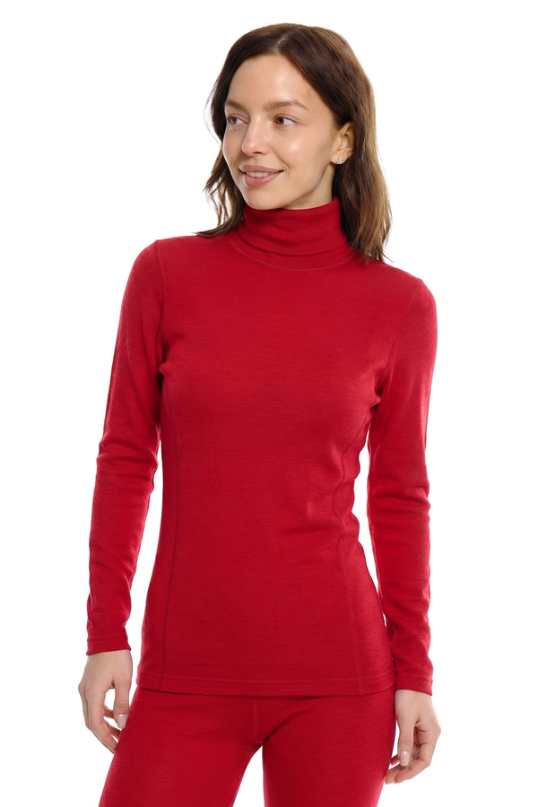 Women's Merino Turtleneck Long Sleeve 260 Red High Neck