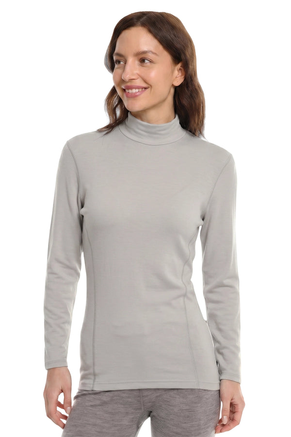 Women's Merino Turtleneck Long Sleeve 260 Light Grey Low Neck