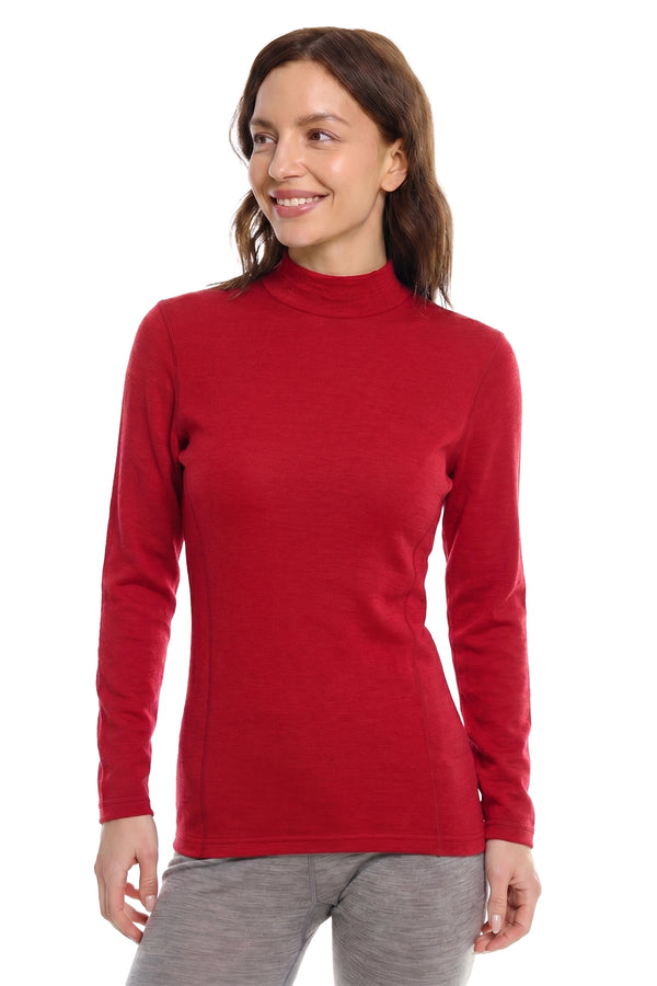 Women's Merino Turtleneck Long Sleeve 260 Red Low Neck